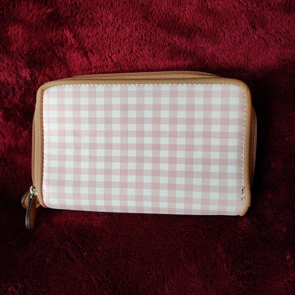 Pink white checkered can inside wallet purse lots of pockets - Picture 4 of 4